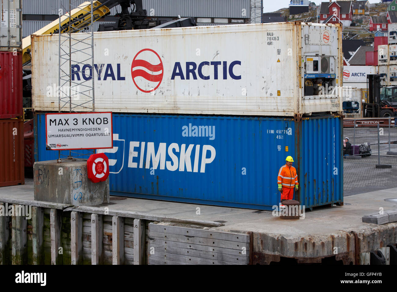 Shipping Container, Aasiaat, Grönland Stockfoto