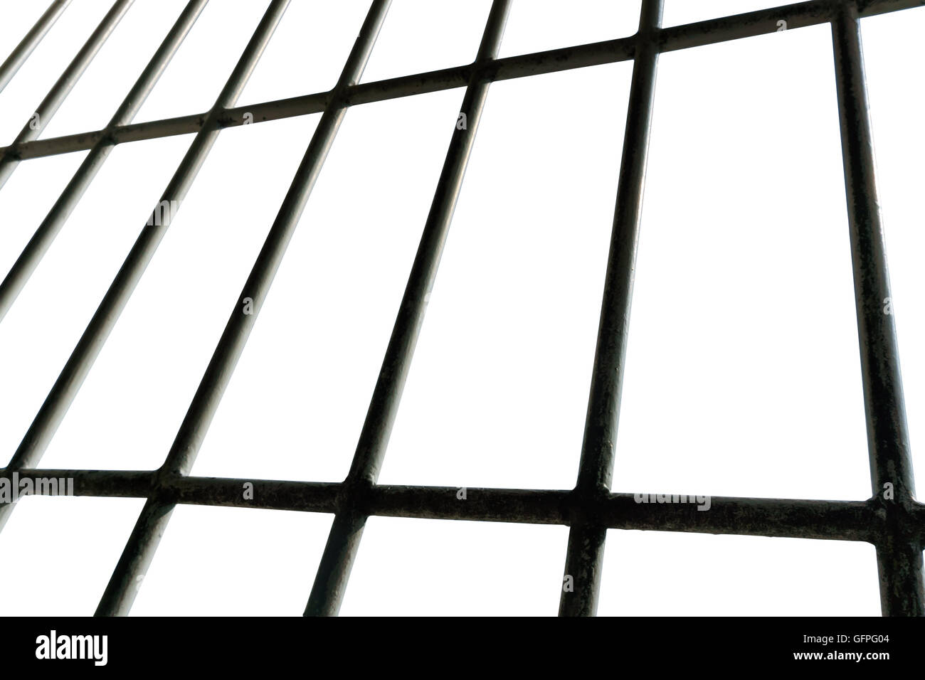 Gefängnis-Fenster isoliert auf weiss mit Beschneidungspfad Stockfoto