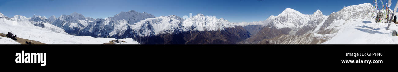 Himalaya, Panorama der Langtang Himal von Tsergo Ri mit Langtang Lirung, Yansa Tenji, Gangchen. Nepal Stockfoto