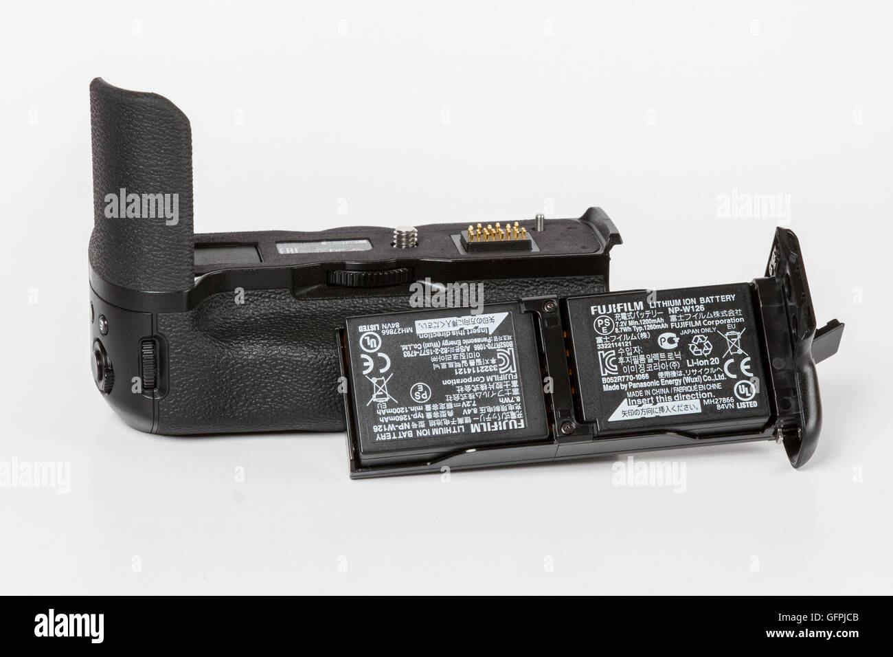Doppel-Batterien in zusätzlichen Batteriegriff mit Batterien für FUJIFILM X-T2, 24 Megapixel, 4K video spiegellose Kamera Stockfoto