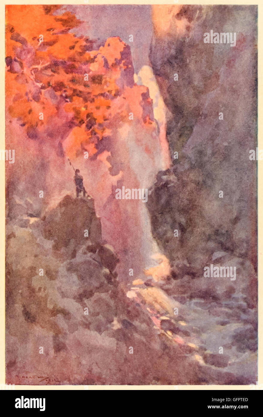 "Aber ach! Dieser tief romantische Kluft die grünen bergab Zwerchgiebel Cedarn Deckel schräg!"die Kluft im Xanadu aus"Kubla Khan"von Coleridge (1772-1834), Illustration von Arthur C. Michael. Stockfoto