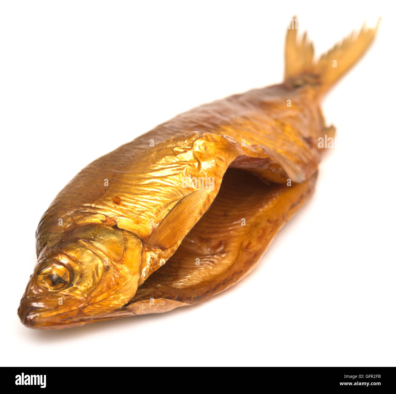 geräucherter Fisch isoliert auf weißem Hintergrund Stockfoto