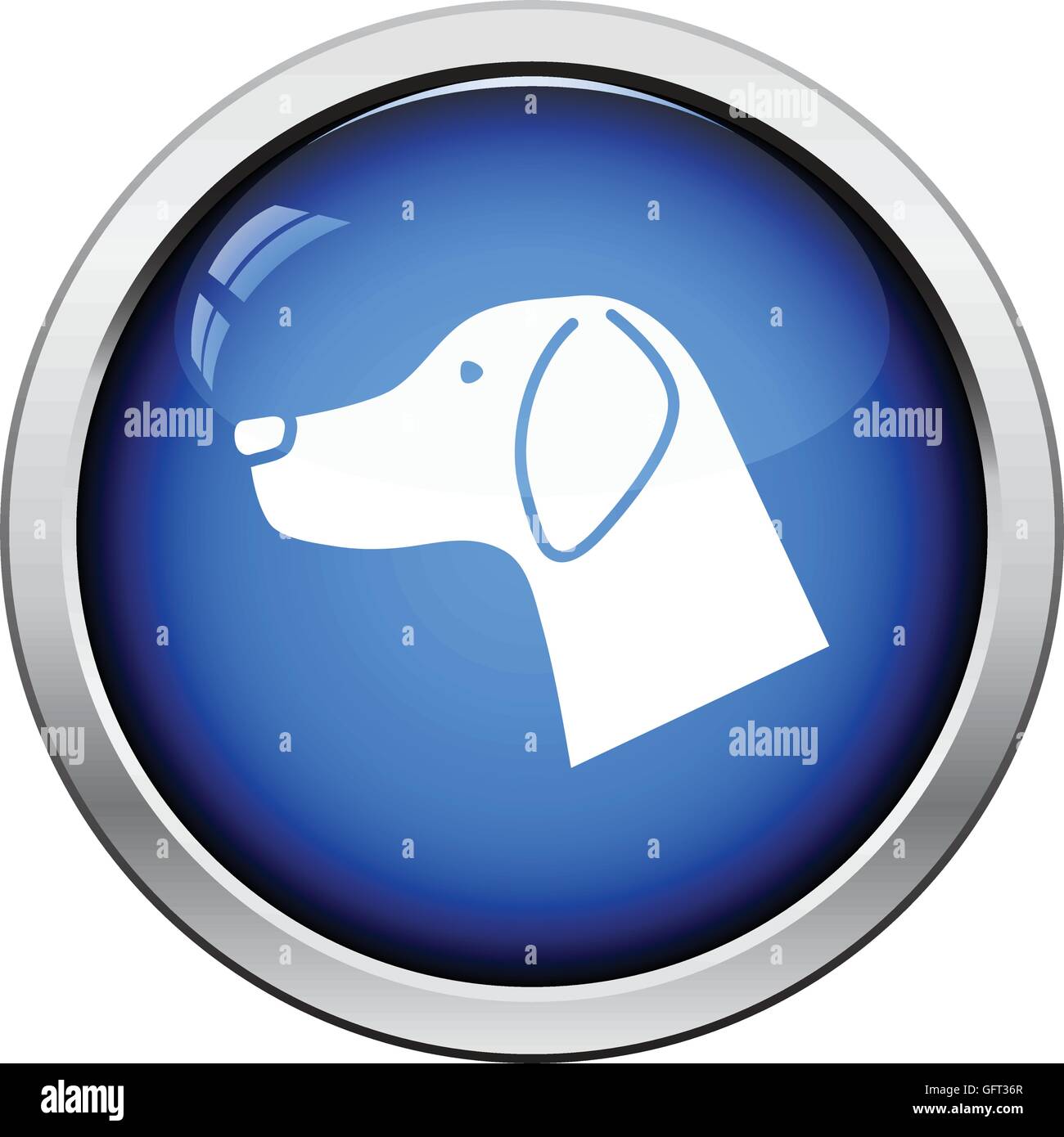 Hund-Kopf-Symbol. Glänzende Knopf-Design. Vektor-Illustration. Stock Vektor