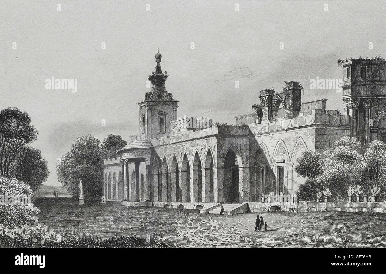 Augustin François Lemaitre - Blick auf die gotische Galerie im Wilanów Palast Stockfoto