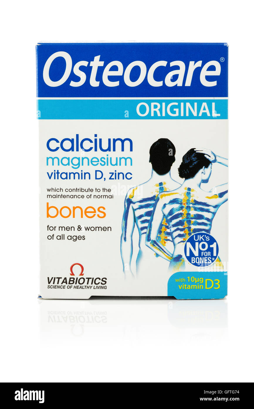 Osteoporose-Tabletten - Calcium, Magnesium, Vitamin D und Zink Stockfoto