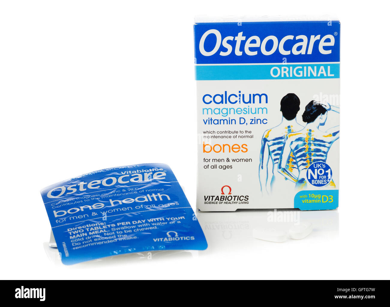 Osteoporose-Tabletten - Calcium, Magnesium, Vitamin D und Zink Stockfoto