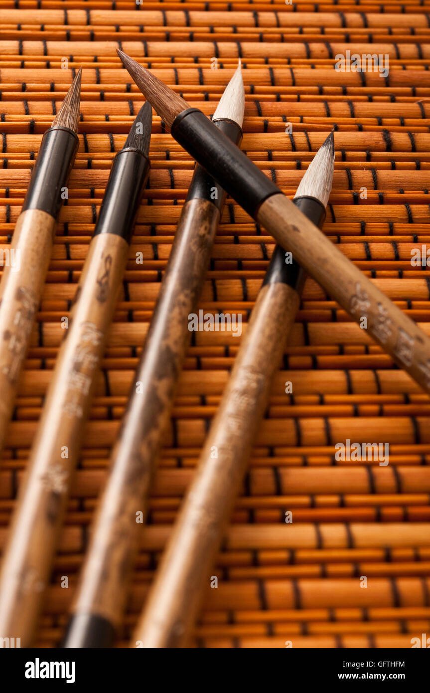 Bürsten für chinesische Kalligraphie-Set Stockfoto