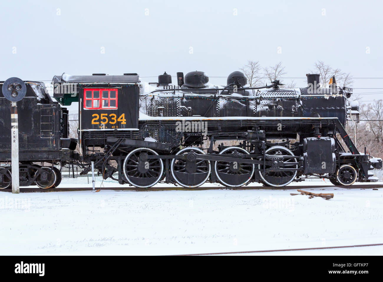 Speicher Junction Railway Museum, Brighton, Ontario, Kanada. Eine 1906 Grand Trunk 2-8-0 Dampflokomotive gebaut im Jahre 1906 Stockfoto