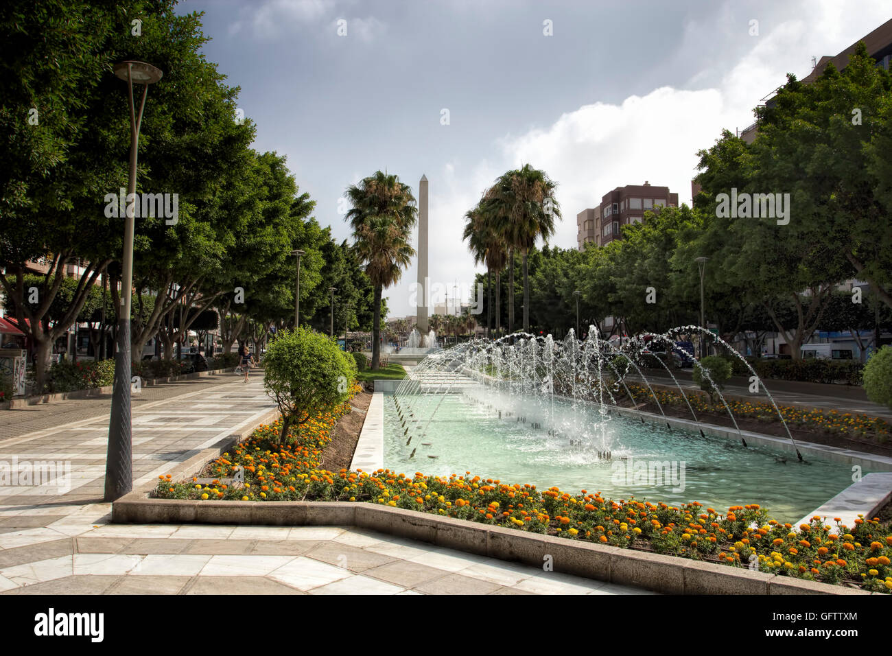 Brunnen-Feature in Almeria Stadt, Andalusien, Südspanien, Europa Stockfoto