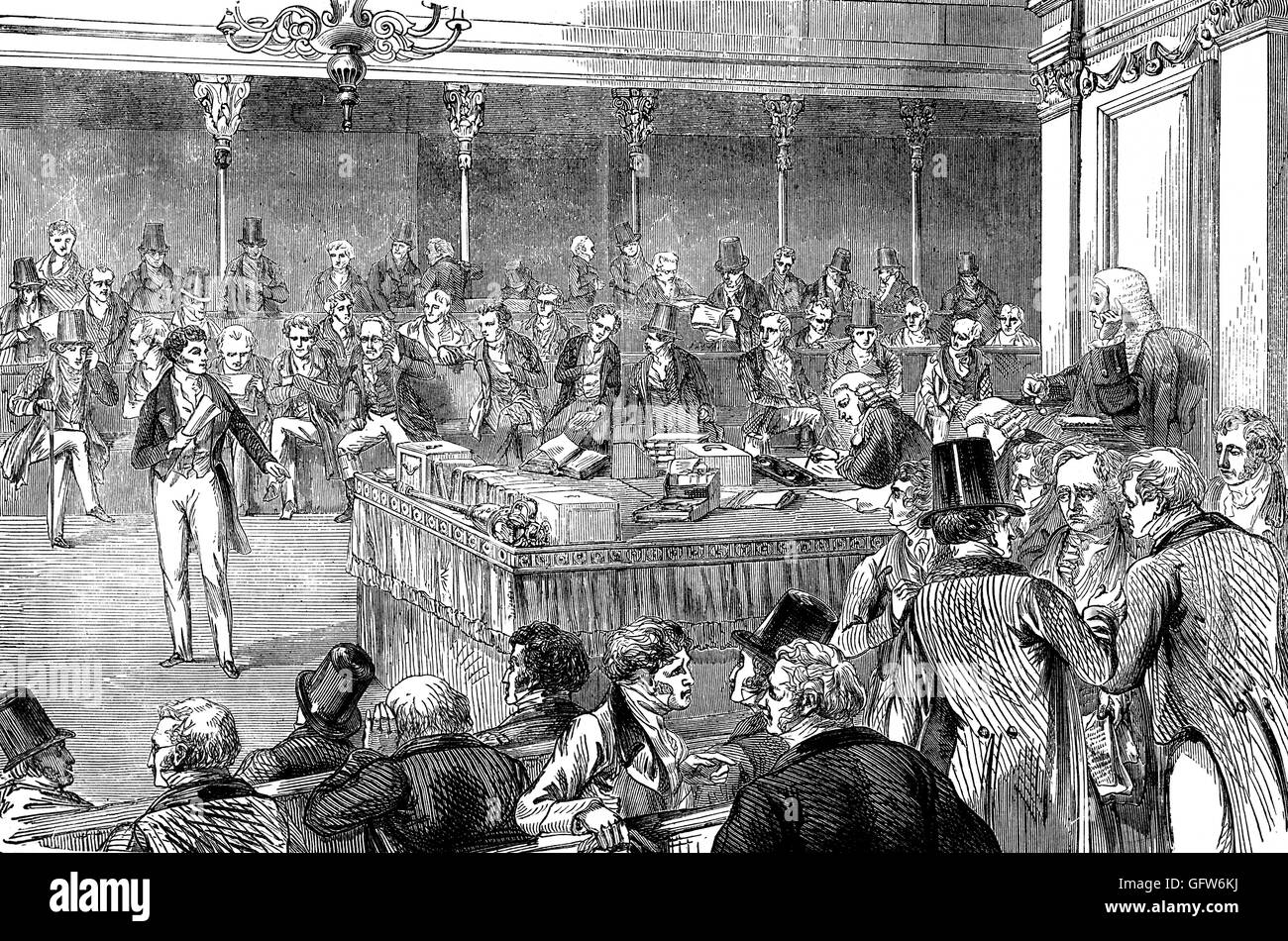 John Russell, (1792 – 1878), bekannt als Lord John Russell vor 1861, war ein führender Whig und liberale Politiker die Reform Act 1832 oder Darstellung des Menschen Act 1832 eingeführt. Es war ein Parlamentsgesetz, die weit reichende Veränderungen auf das Wahlsystem von England und Wales eingeführt. Stockfoto
