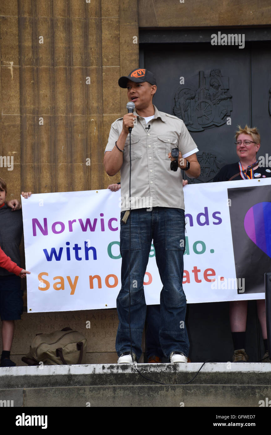 Clive Lewis MP, arbeitsrechtlichen Norwich South & Schatten Verteidigungsminister, Norwich stolz 30. Juli 2016 UK Stockfoto