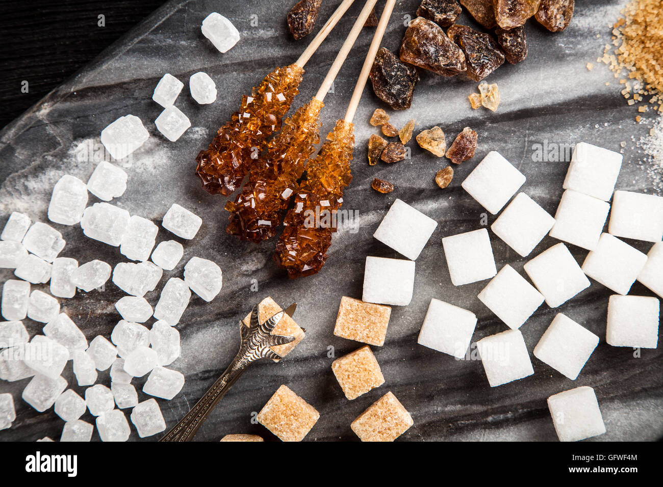 Verschiedene Arten von Zucker Stockfoto