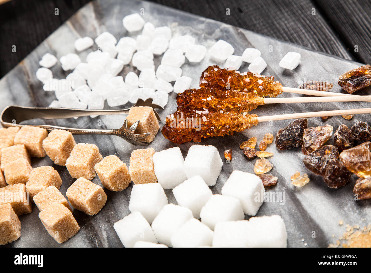 Verschiedene Arten von Zucker Stockfoto