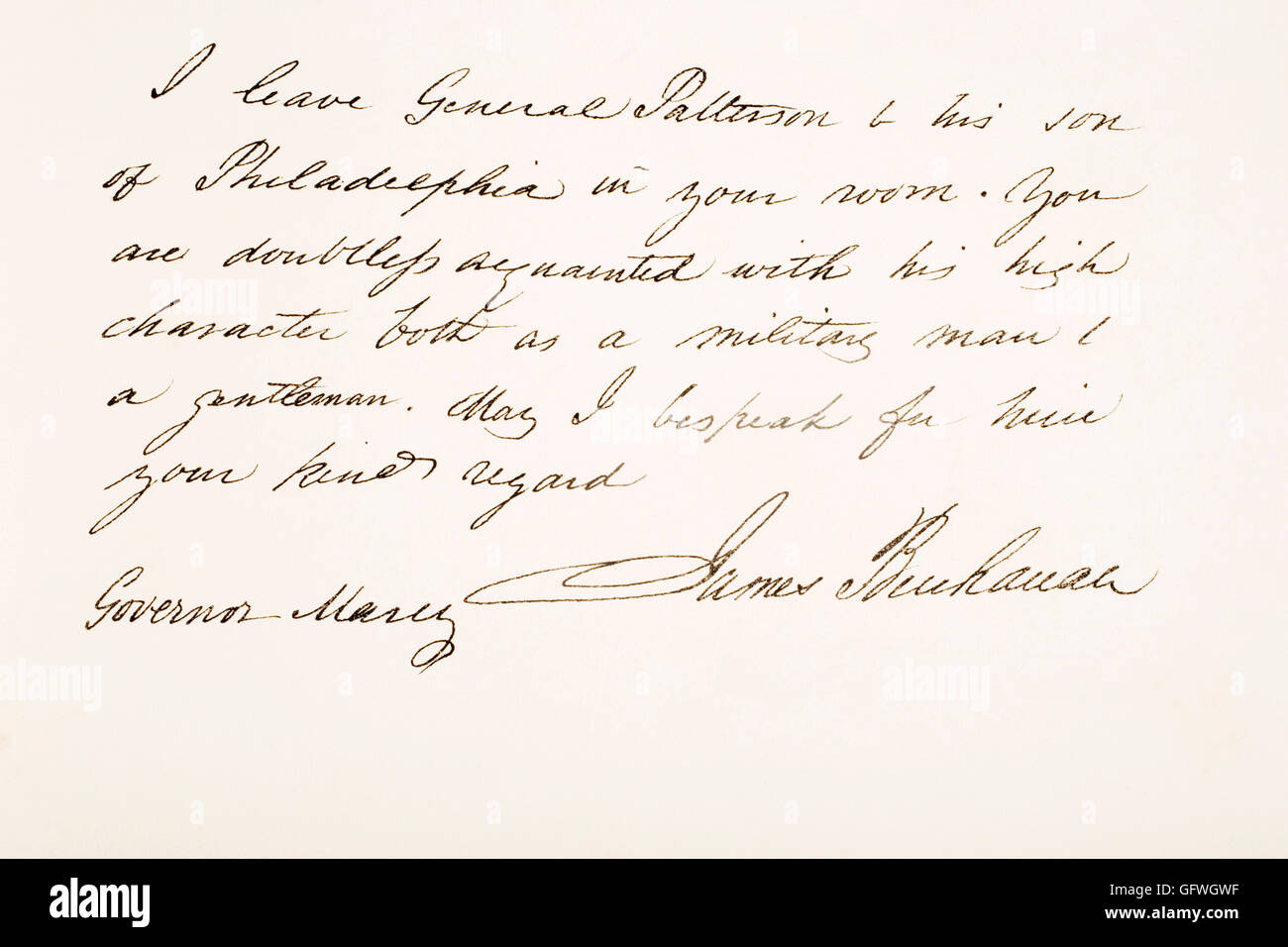 James Buchanan, 1791-1868. 15. Präsident der Vereinigten Staaten von Amerika.  Hand-Arbeitsprobe. Stockfoto