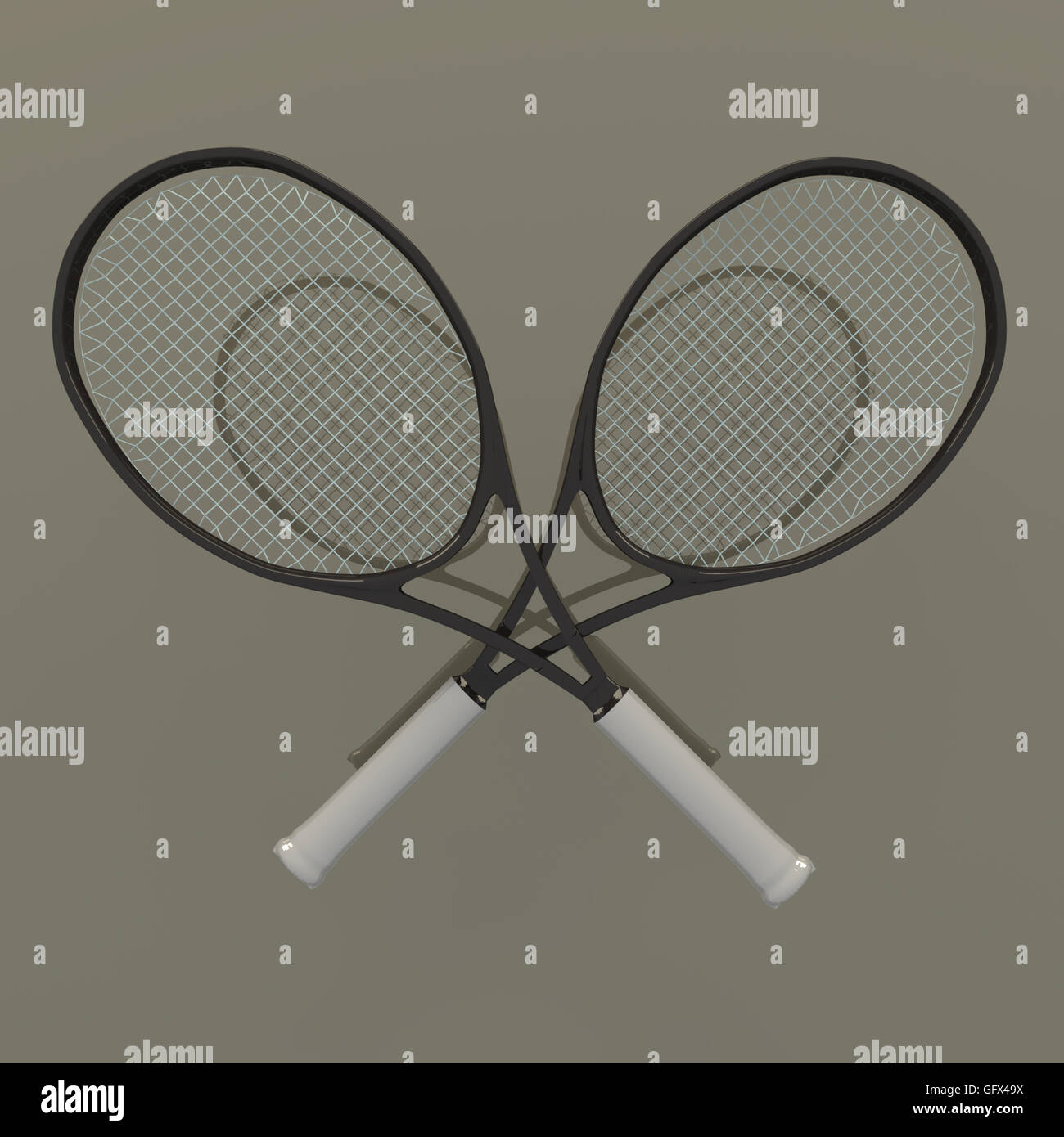 3D-Rendering Tennisschläger auf Spiegel-Hintergrund Stockfoto