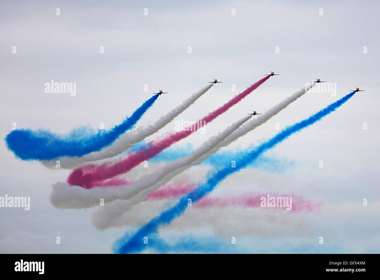 Red Arrows mit Rauch Stockfoto