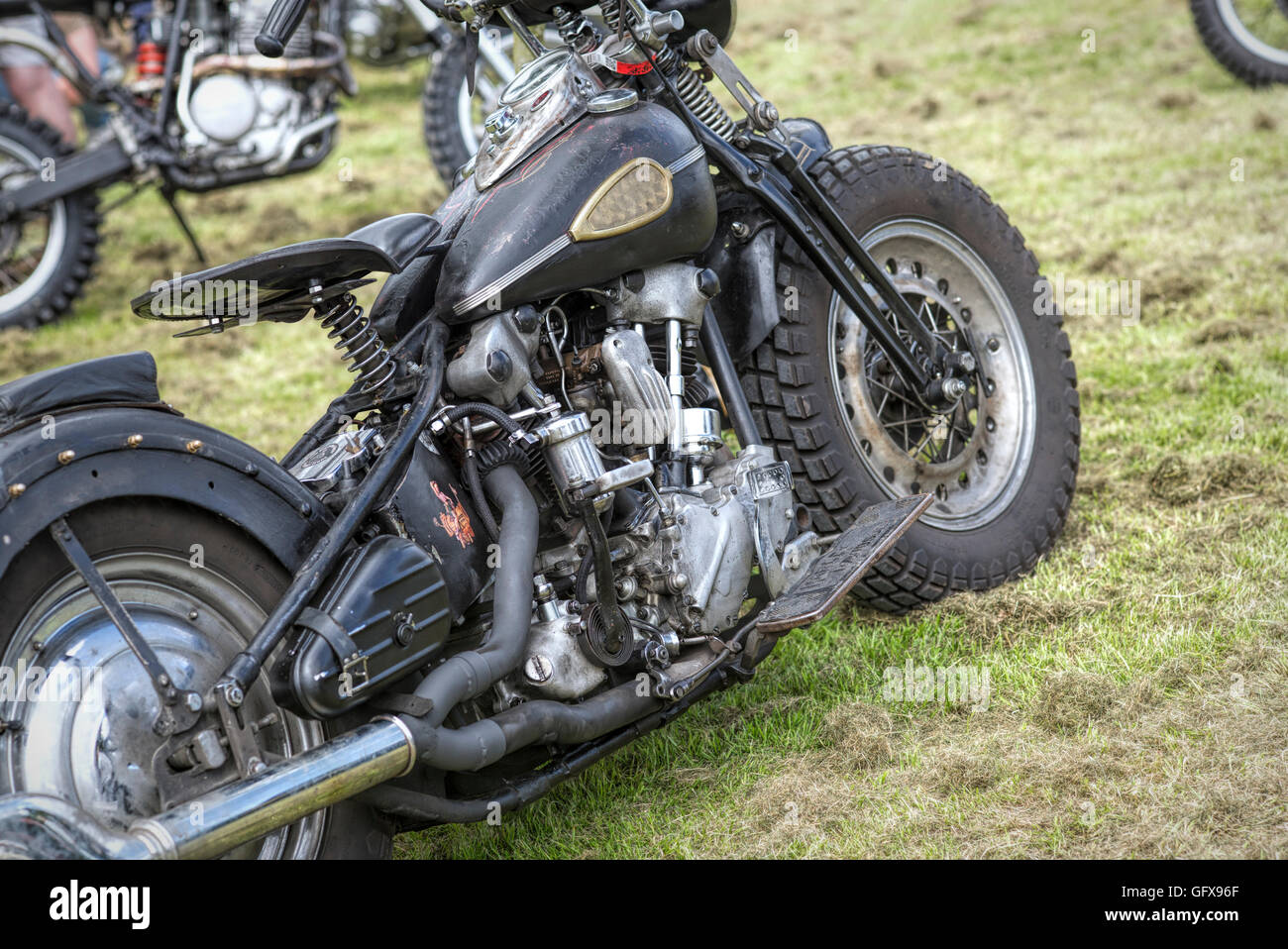 Harley Davidson Knucklehead auf Malle, The Mile Racing Event. London Stockfoto