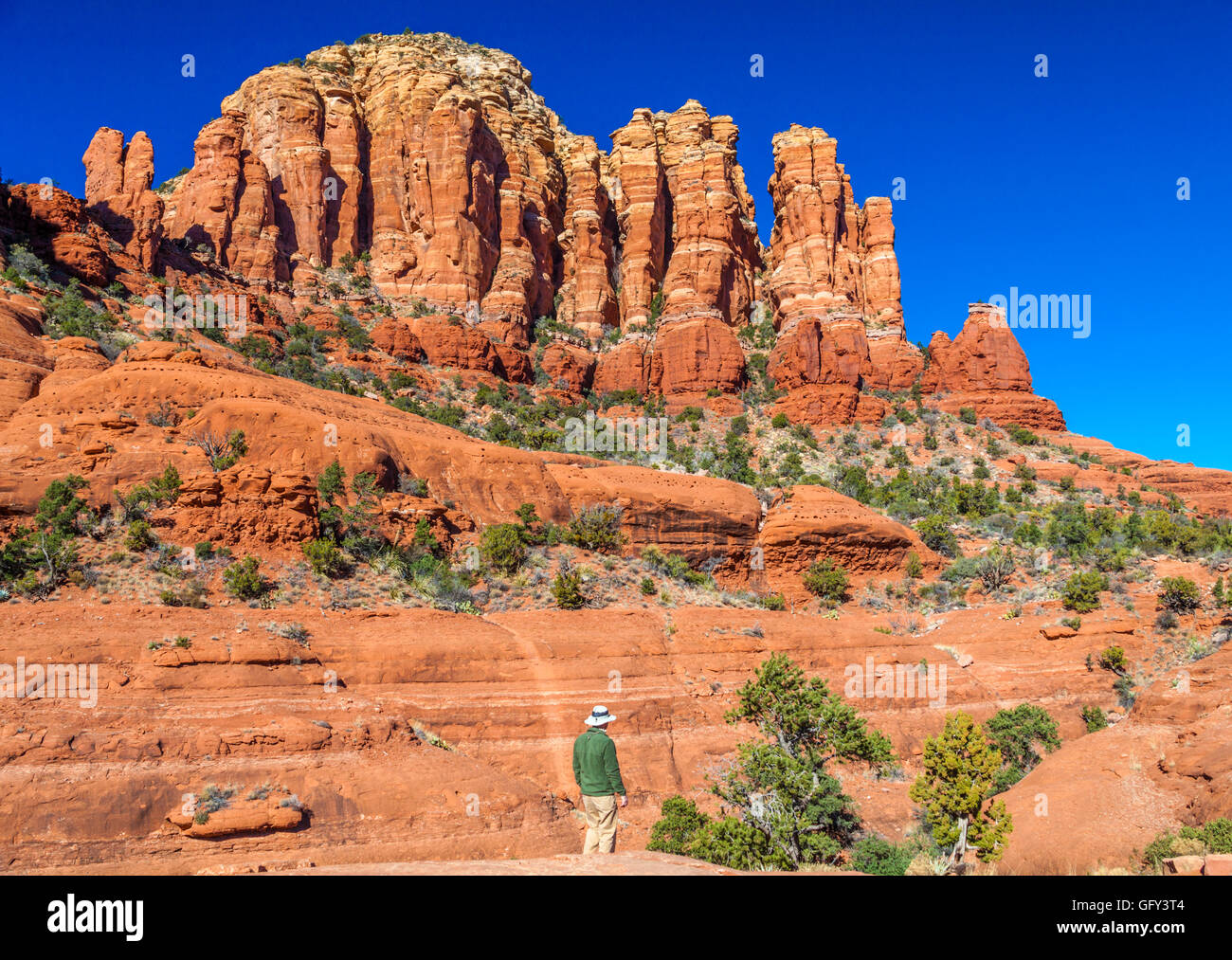 Wanderer an Huhn Punkt in Sedona Stockfoto