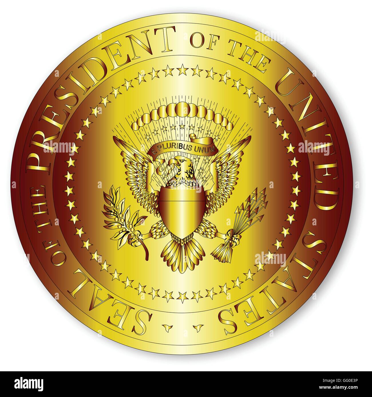 Eine Darstellung der Dichtung des Präsidenten der Vereinigten Staaten von Amerika in gold Stock Vektor