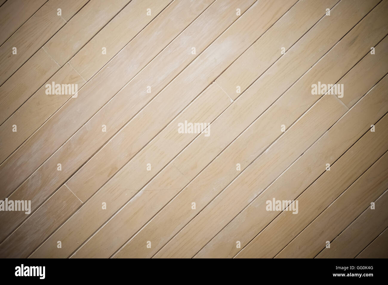 Laminat Holz Wand Textur Hintergrund, Mitte Fokus, dunkler Rand, Muster mit diagonalen Streifen Stockfoto