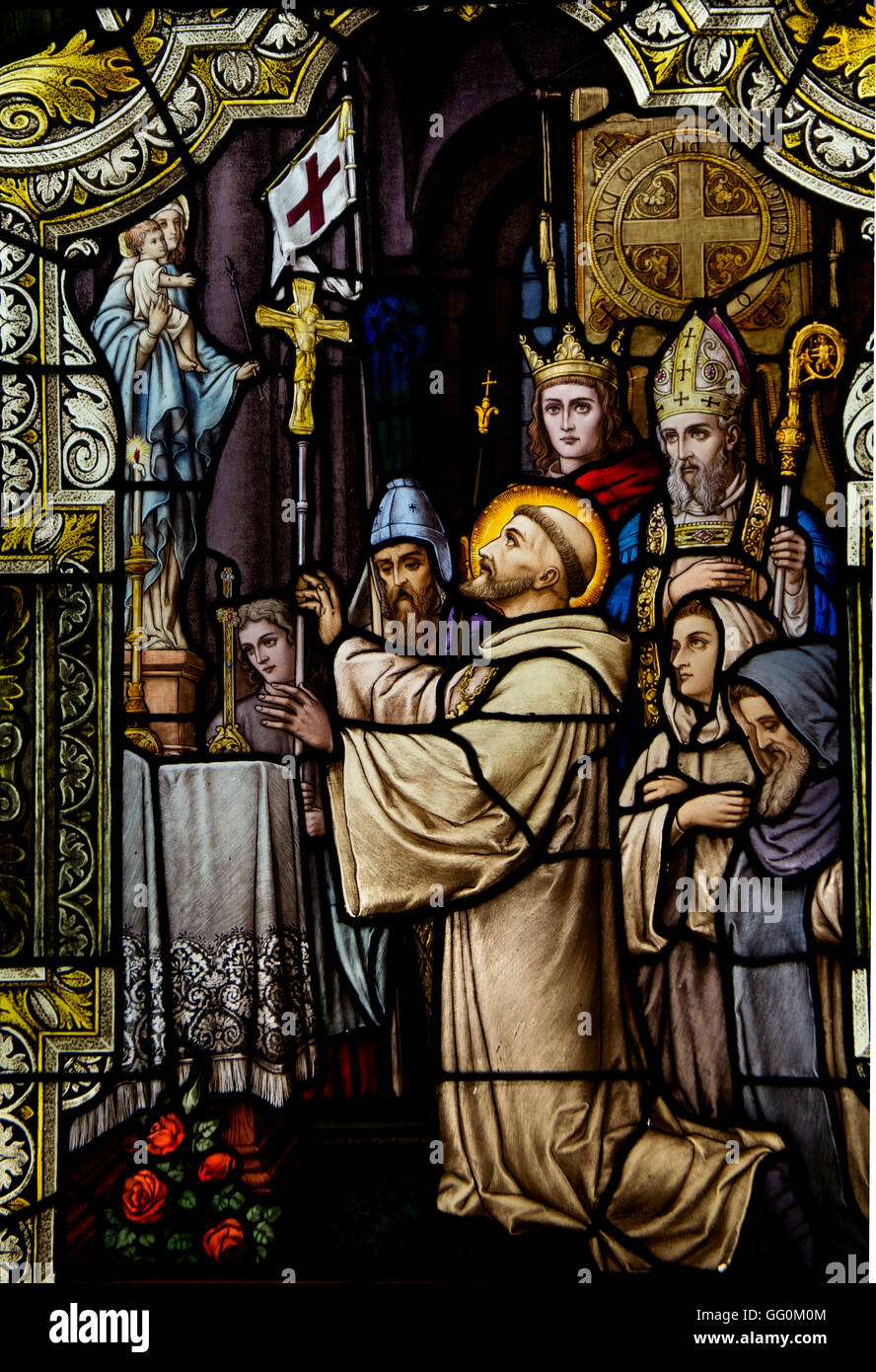 Buntglas Kirchenfenster mit St. Antonius von Padua. Stockfoto