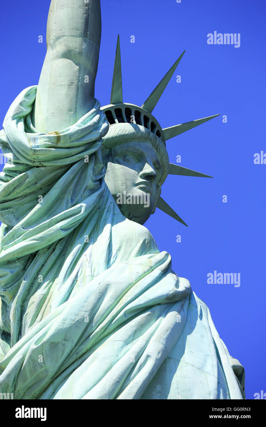 Ein Blick auf die Freiheitsstatue zugemacht. New York City, New York, USA Stockfoto