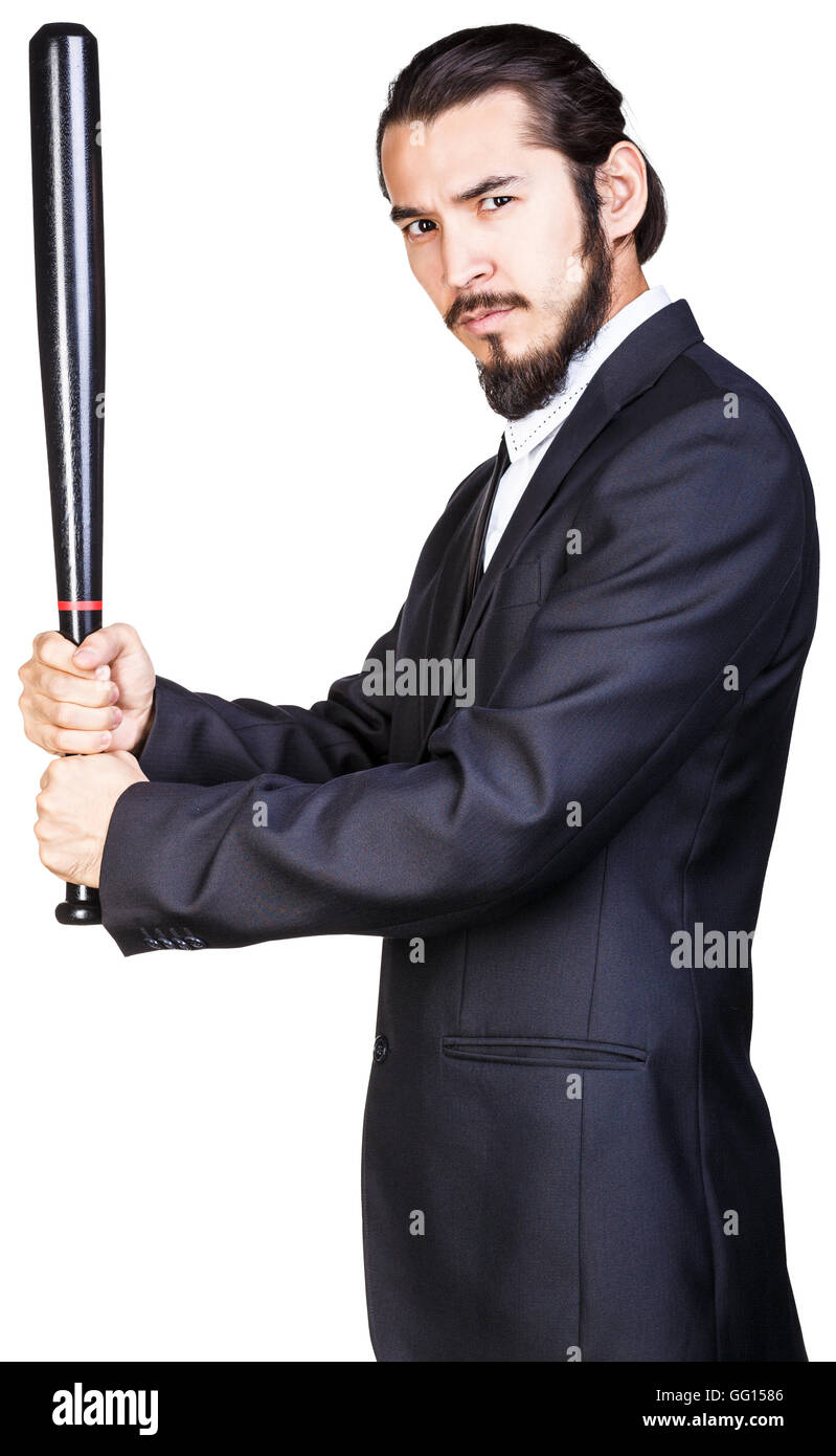 Böse aussehenden Geschäftsmann mit Fledermaus Stockfoto