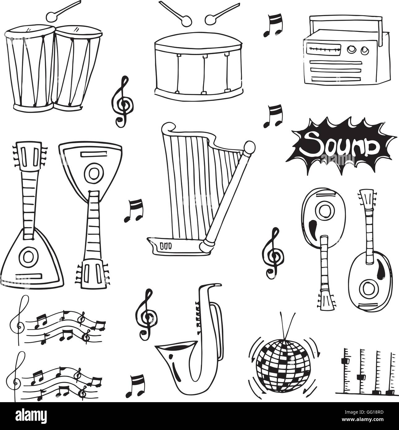 Doodle von Hand zeichnen Musikinstrument Alamy