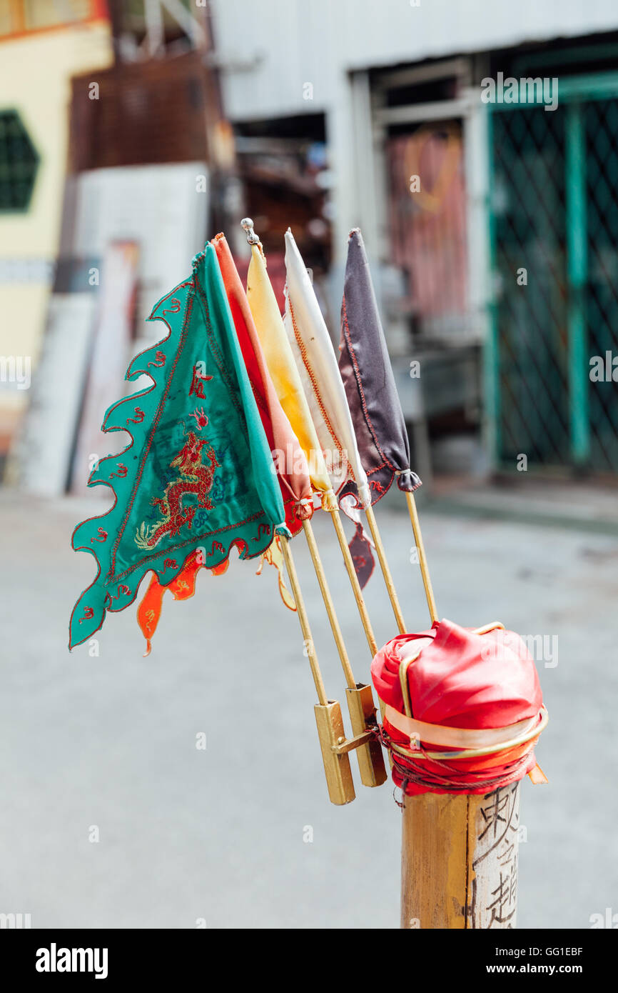 Gebetsfahnen in George Town, Penang, Malaysia. Stockfoto