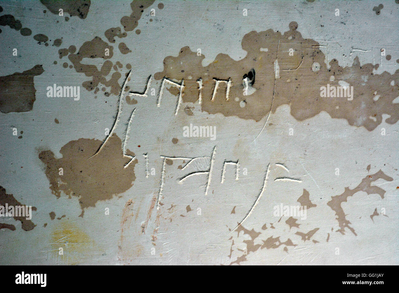5381. Stein Beinhaus in eine jüdische Grabstätte in Givat HaMivtar in der Nähe von Jerusalem gefunden. Die hebräische Inschrift auf dem Beinhaus lautet: "Jehoh Stockfoto