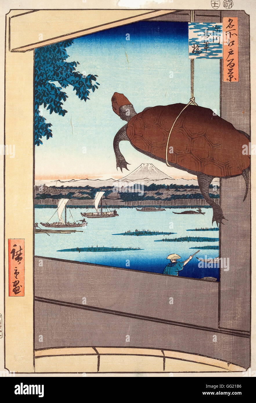 Ando Hiroshige - Mannen Brücke, Fukagawa, aus der Serie ein hundert berühmte Ansichten von Edo Stockfoto