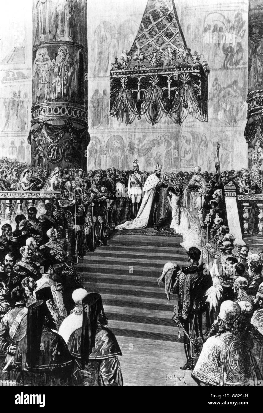 Krönung von Alexander III. und Kaiserin Maria Doymar in der Kathedrale der Annahme 1861 Russland Stockfoto