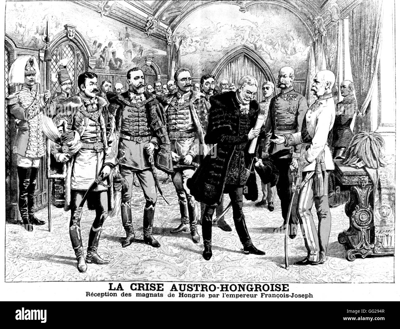 Die Austro-ungarische Krise: Kaiser Franz-Joseph ich Magnaten von Ungarn 1905 Österreich erhalten Stockfoto