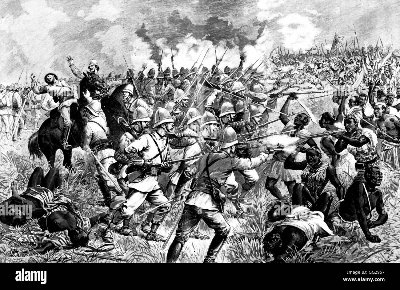 Dahomey. Die Schlacht von Dogra, Tod des Kommandanten Faurax. 9. Oktober 1892 Frankreich - Kolonisation Stockfoto
