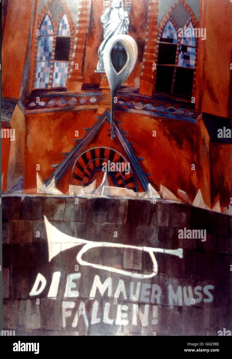 Poster an der Wand in Berlin: 'Die Mauer muss fallen' c.1965-1970 Deutschland (F.R.G.) Washington. Library of Congress Stockfoto