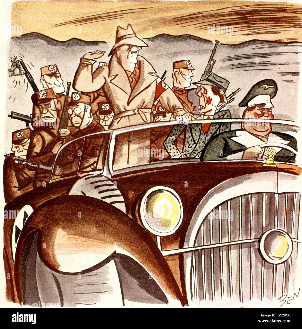 Satirische Cartoon von Ben in "Le Rire". Hitler, die Einreise nach Österreich (Anchsluss) 1939 Frankreich Stockfoto