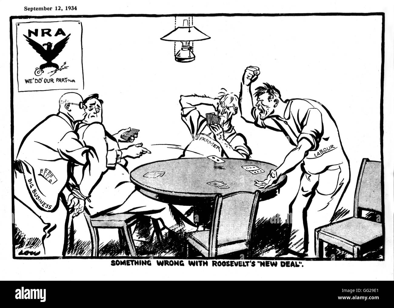 Satirische Cartoon gegen Roosevelt 1934 Vereinigte Staaten Stockfoto