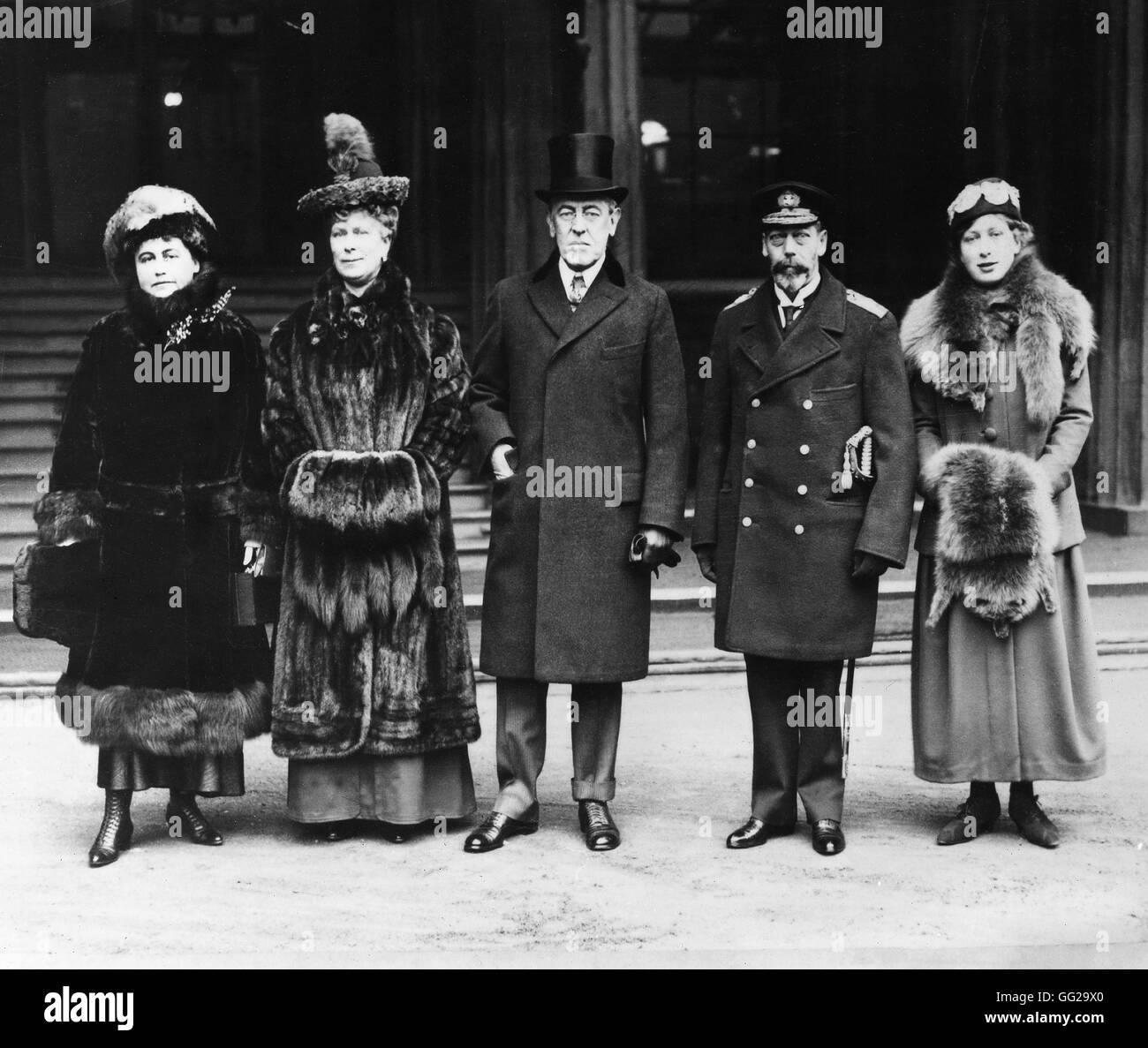 König und Königin von England, Prinzessin Mary, Herr und Frau Wilson 20. Jahrhundert England, Weltkrieg Stockfoto