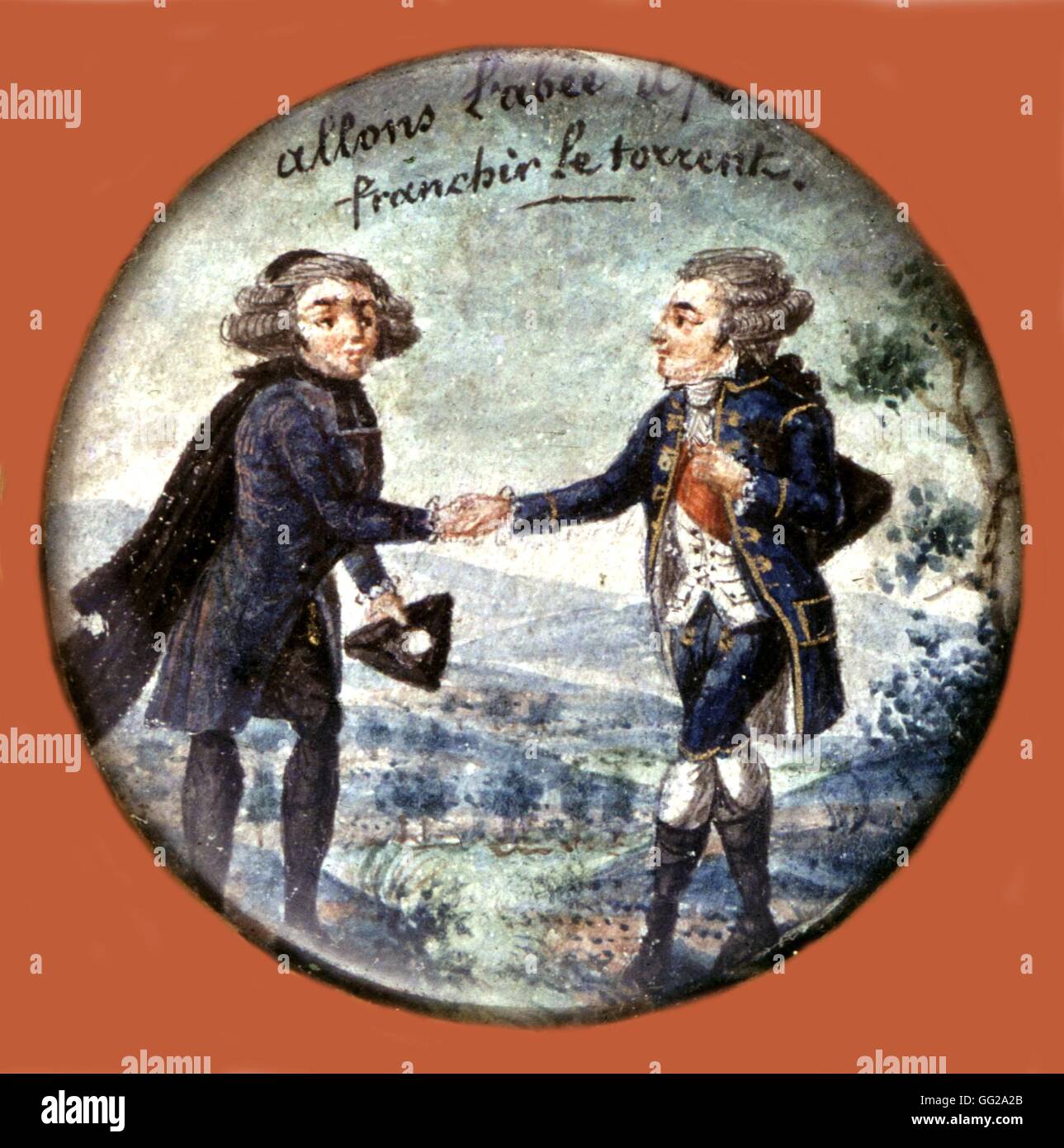 Farbige revolutionär print. Allegorie auf den dritten Stand, Eqaulity der drei Aufträge aus dem 18. Jahrhundert Frankreich, französische Revolution von 1789 Stockfoto