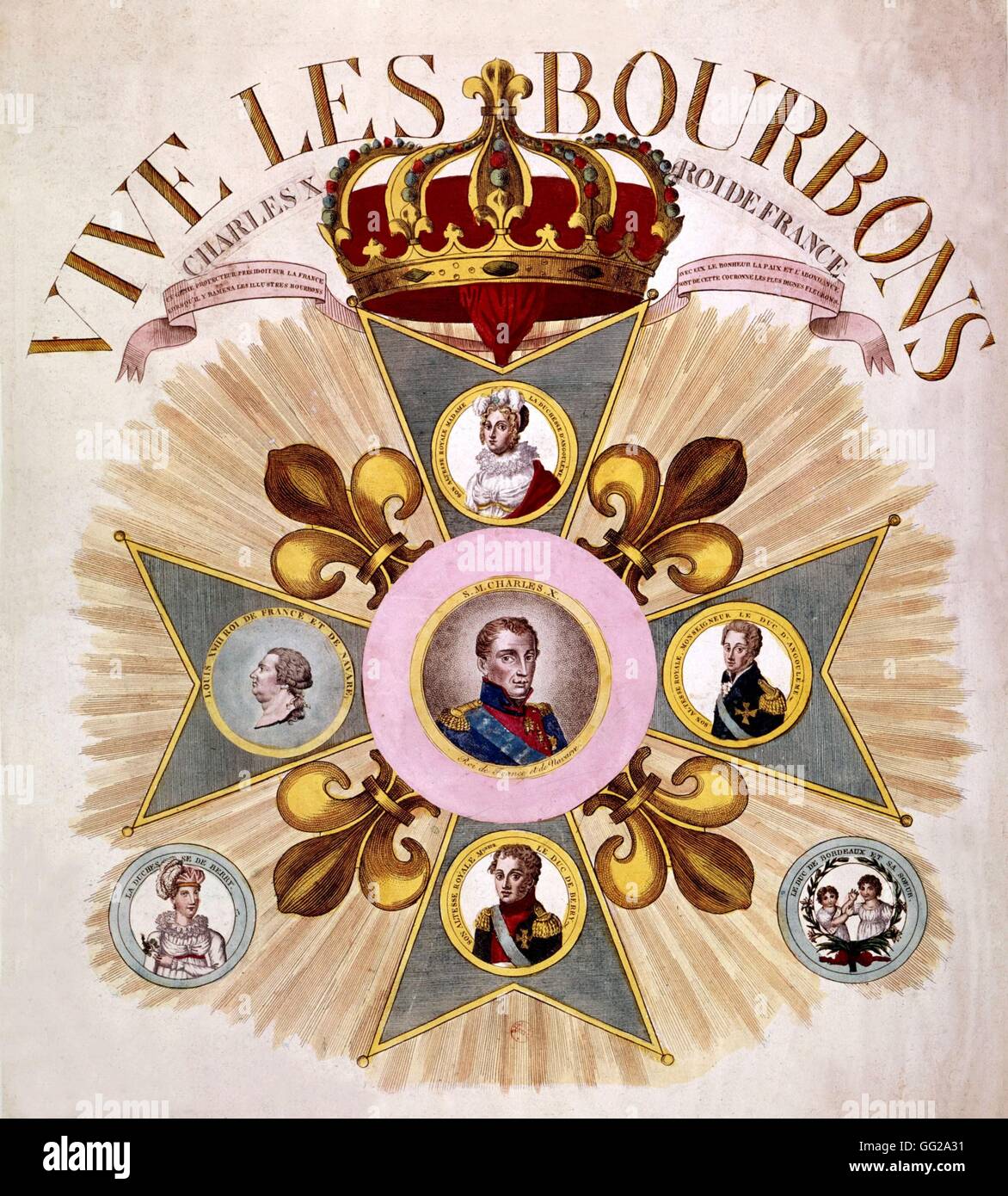 Beliebte print, Medaillons aus der Dynastie der Bourbonen mit dem Porträt von König Charles X von Frankreich des 19. Jahrhunderts in Paris. Bibliothèque nationale Stockfoto