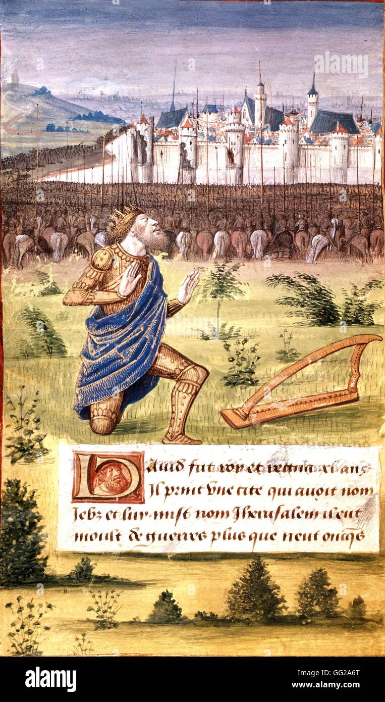 Weltgeschichte seit der Erschaffung der Welt bis 1340. David vor Jerusalem 14. Jahrhundert Frankreich London. Britische museum Stockfoto