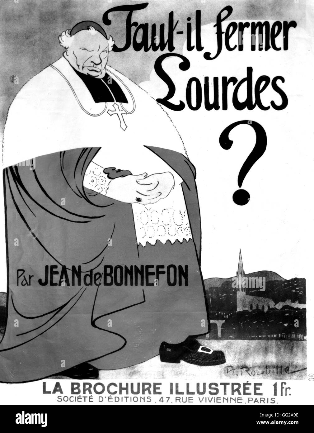 Antiklerikalen Plakat: "muss geschlossen Lourdes?" Über 1900 Frankreich Paris. Museum der dekorativen Künste Stockfoto