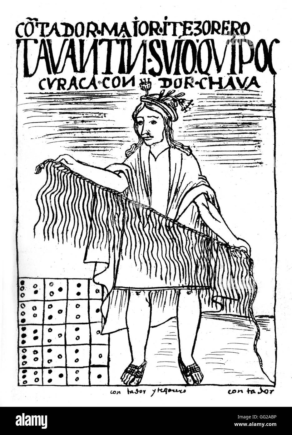 Chroniken von Huaman von Poma de Ayala ein Buchhalter aus dem 16. Jahrhundert Peru Stockfoto