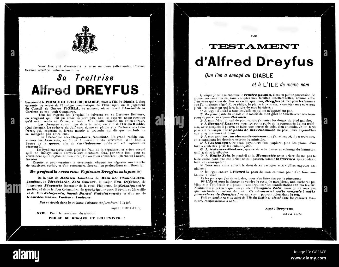 Anti-Dreyfus-Plakat. Die Fälschung wird von Alfred Dreyfus 1898 Frankreich - Dreyfus-Affäre Stockfoto