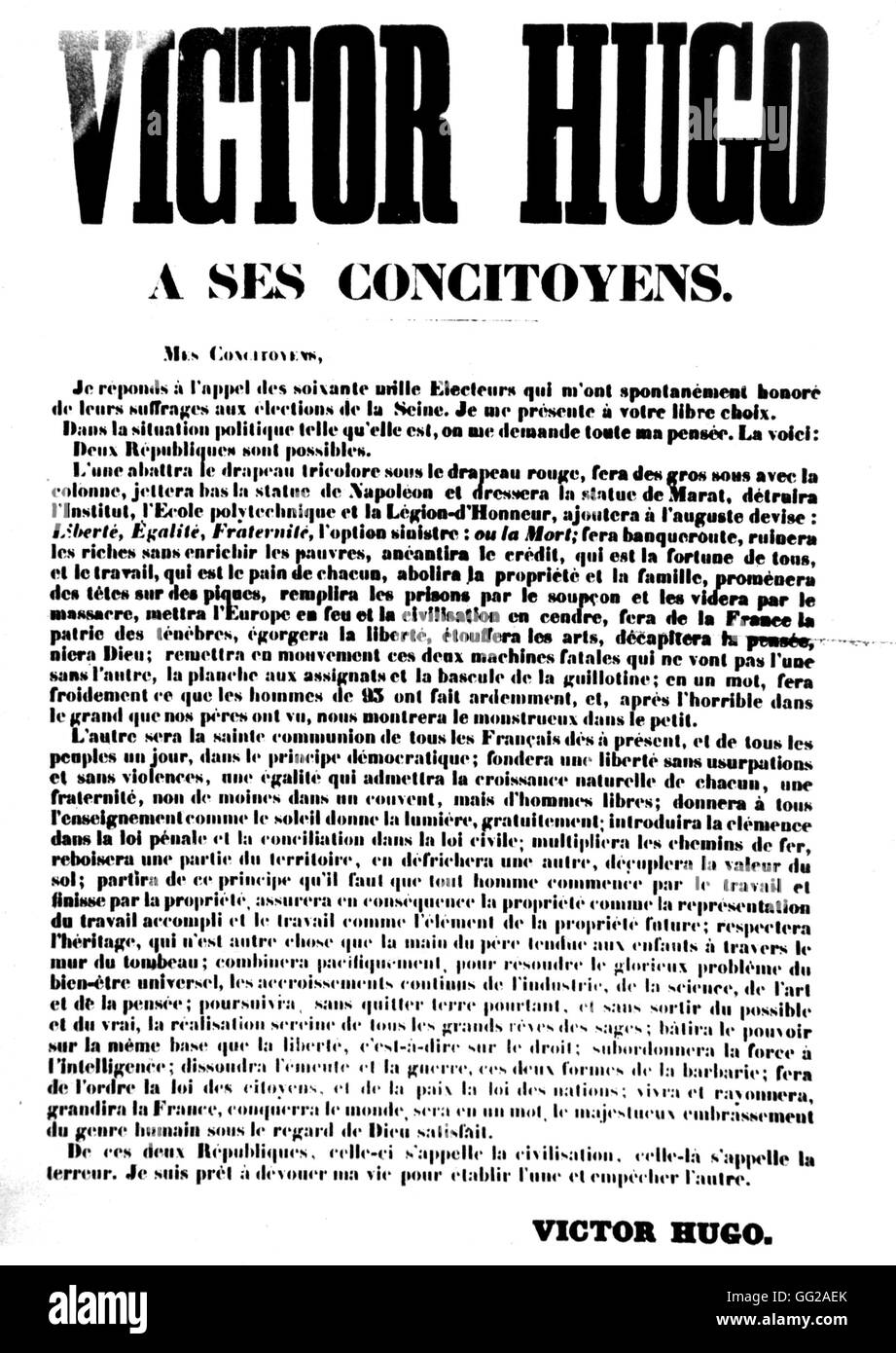 Plakat für die Wahl von Victor Hugo (1802-1885) 19. Jahrhundert Frankreich Stockfoto