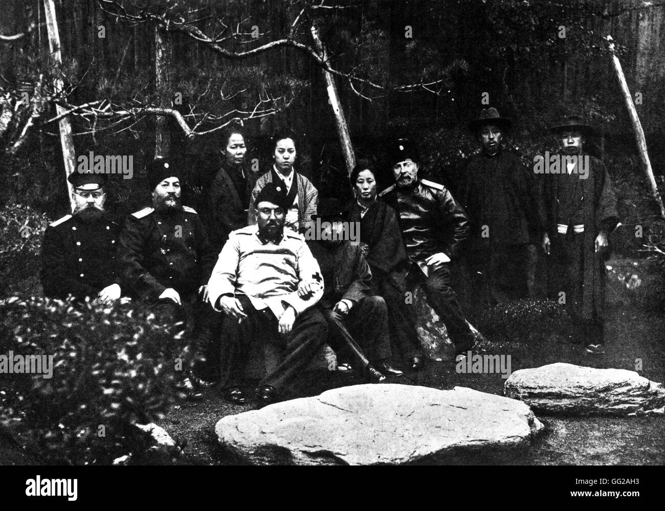 Nach der Niederlage in Port Arthur, russische Offiziere, Gefangene auf Bewährung 1905 Russland - Russo-japanischer Krieg Stockfoto
