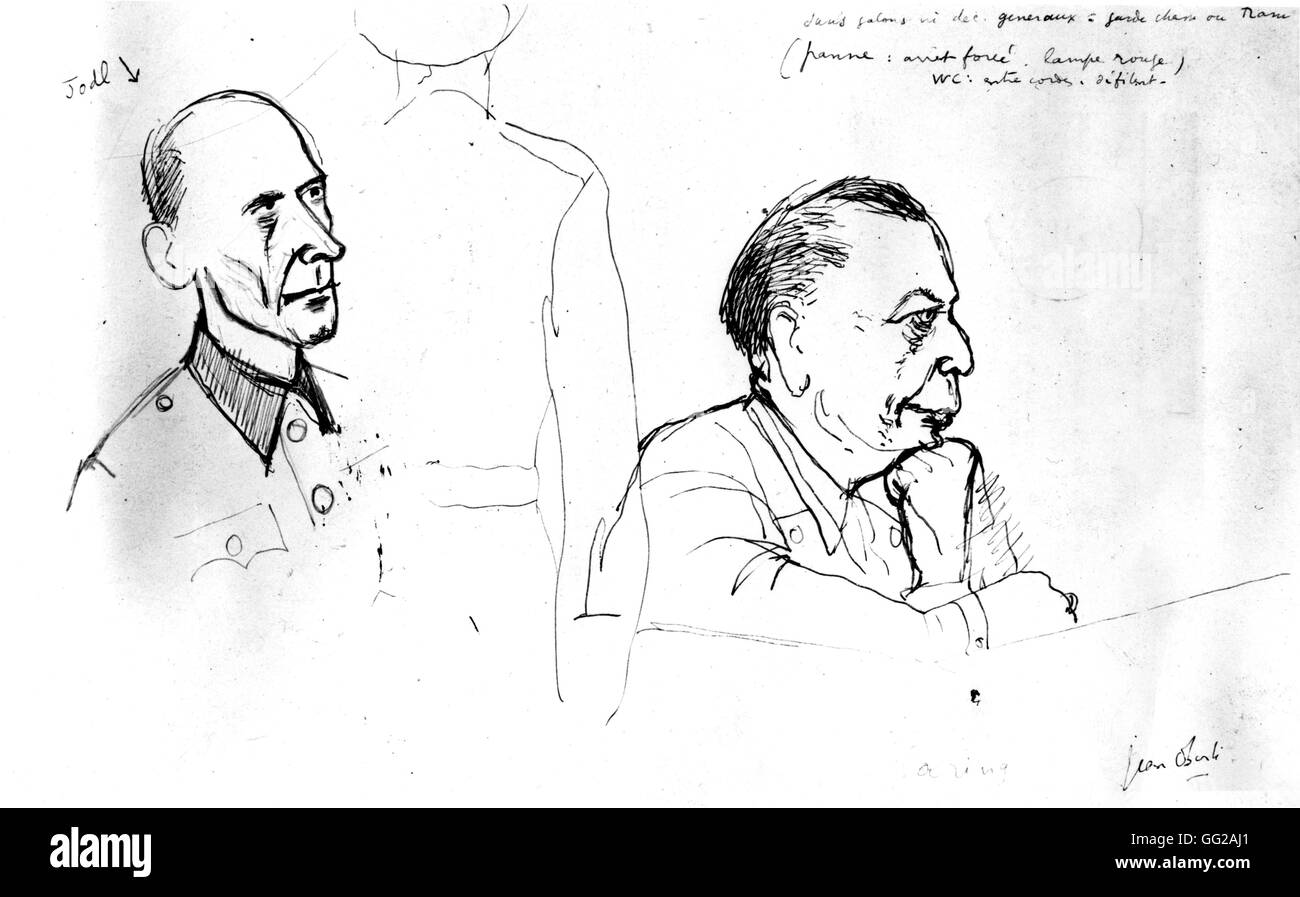 Jean Oberle. Zeichnungen aus den Nürnberger Prozessen. Jodl und Göring 20. Deutschland - Weltkrieg Vincennes. Kriegsmuseum Stockfoto