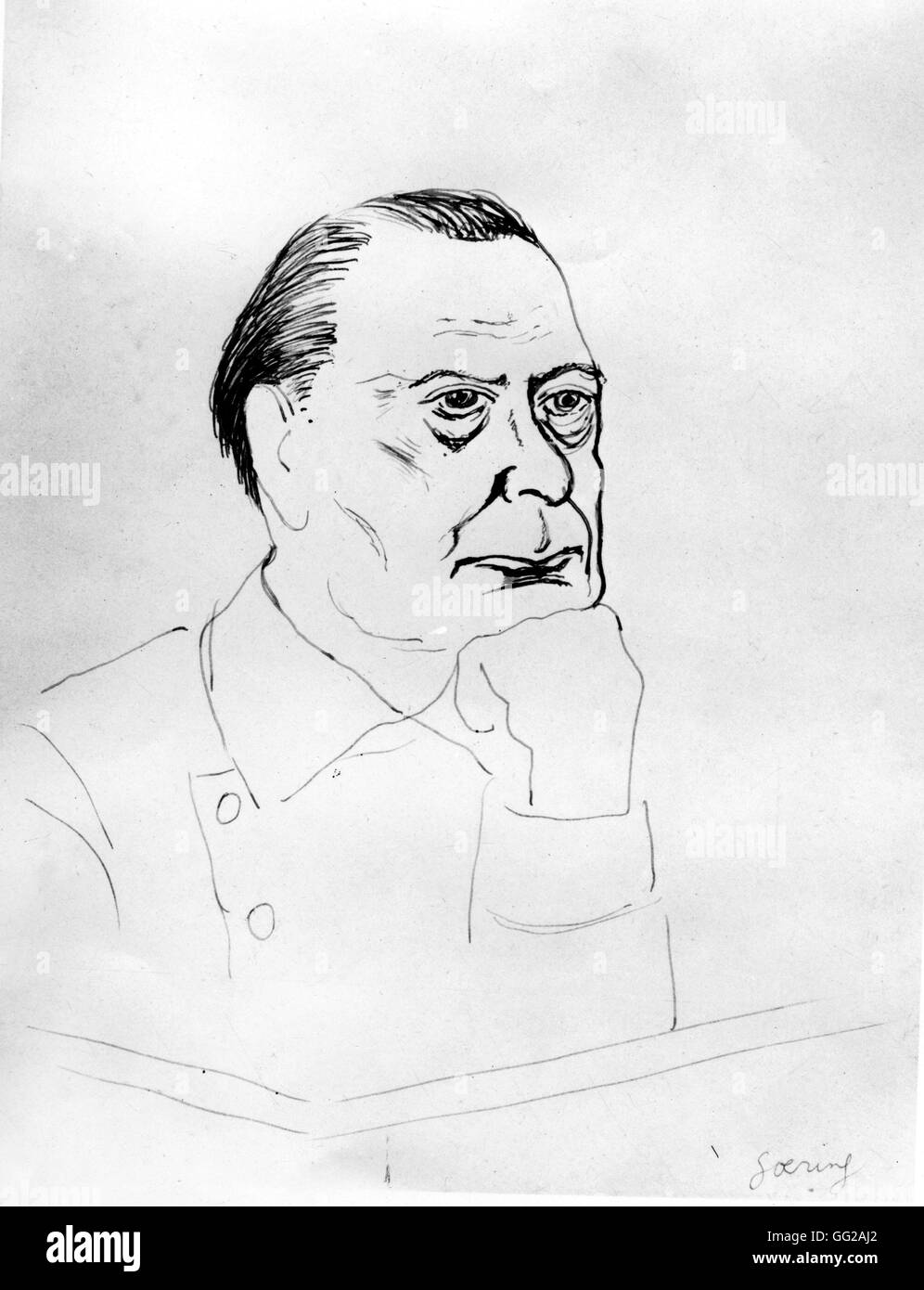 Jean Oberle. Zeichnungen aus den Nürnberger Prozessen. Göring 20. Deutschland - Weltkrieg Vincennes. Kriegsmuseum Stockfoto