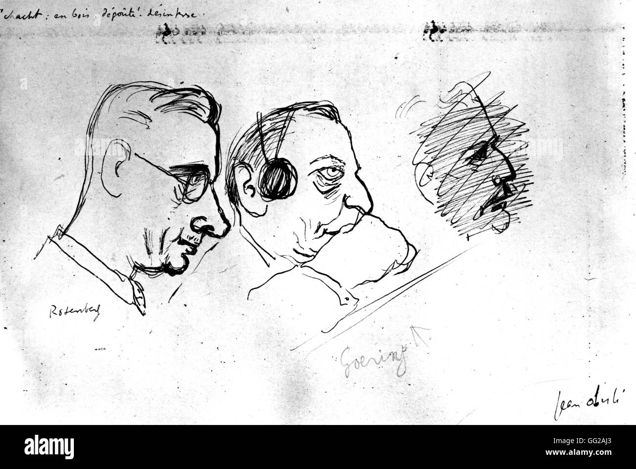Jean Oberle. Zeichnungen aus den Nürnberger Prozessen. Rosenberg und Göring 20. Deutschland - Weltkrieg Vincennes. Kriegsmuseum Stockfoto