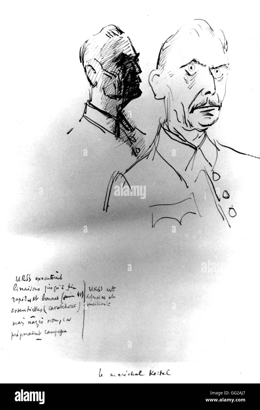 Jean Oberle. Zeichnungen aus den Nürnberger Prozessen. Keitel 20. Deutschland - Weltkrieg Vincennes. Kriegsmuseum Stockfoto